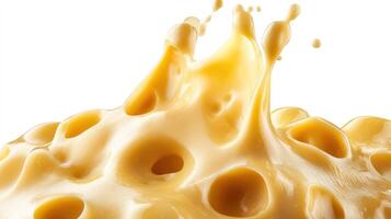 Close-up of a Yellow Cheese Splash with Holes photo