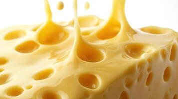 Close-up of Splashes and Droplets on a Block of Swiss Cheese photo