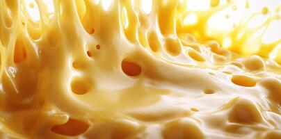 Close-up of Yellow Liquid with Air Bubbles and Irregular Texture photo