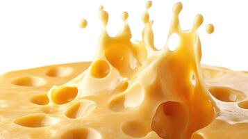 A Splash of Creamy Yellow Cheese with Large Holes photo