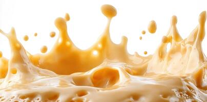 Caramel Syrup Splash with Droplets on White Background photo
