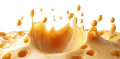 Close-up of a Caramel Sauce Splash with Droplets photo