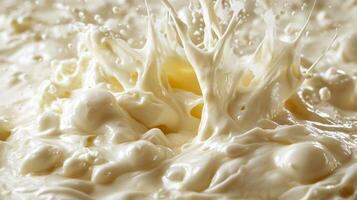 Close-up of Whipped Cream Splash with Air Bubbles and Splashes photo