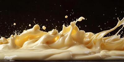 A Creamy Yellow Liquid Splashing on a Black Background photo