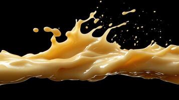 Caramel Sauce Splashing and Dripping on Black Background photo