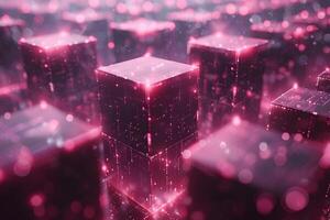 Futuristic Digital Technology Blocks with Neon Glow for Innovative Design photo