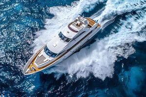 Luxurious Yacht Cruising Through Pristine Ocean Waters - Aerial View for Nautical Design and Travel Inspiration photo
