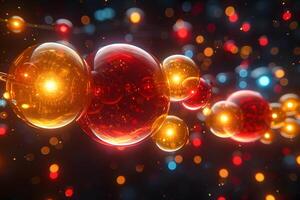 Abstract Molecular Structure with Glowing Spheres and Bokeh Effects for Science and Technology Design photo