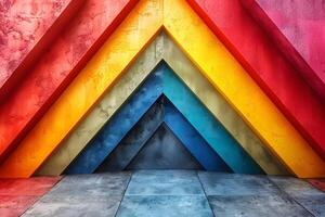 Vibrant Triangular Pattern with Textured Multicolor Layers for Modern Design photo