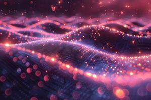 Futuristic Abstract Landscape with Glowing Lights and Wave Patterns for Digital Art photo