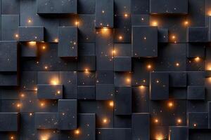 Futuristic Technology Background with Glowing Particles and 3D Geometric Blocks photo