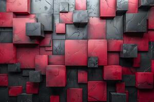 Abstract Geometric Pattern with Red and Black Textured Cubes for Modern Design photo