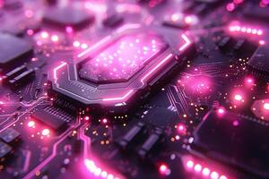 Futuristic Circuit Board with Glowing Neon Lights for Tech Design photo