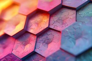 Vibrant Hexagonal Pattern with Cracked Texture in Abstract Design photo