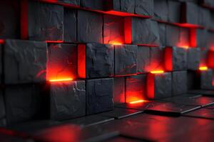 Futuristic Abstract Background with Glowing Red and Black Cubes for Digital Art and Design photo