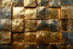 Abstract Metallic Wall Art - Gold and Bronze Textured Square Panels for Modern Decor photo