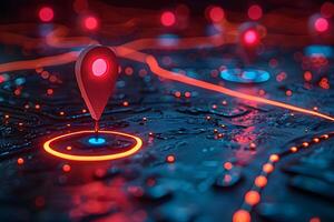 Digital Navigation Concept with Futuristic GPS Pin on Circuit Board photo