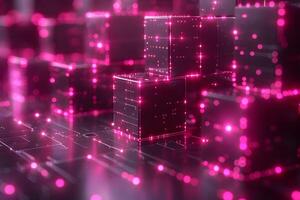 Futuristic Digital Data Blocks with Neon Pink Glow for Tech Design photo