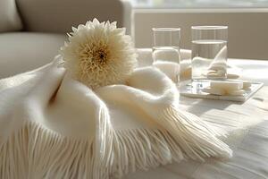 Cozy Minimalist Decor with Soft Textiles and Glass Accents for Modern Living Spaces photo