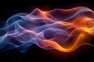 Abstract Wave of Glowing Light and Colorful Particles in Motion photo