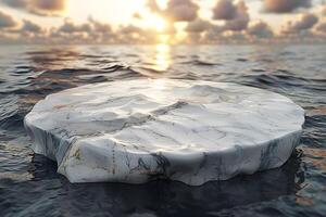 Serene Ocean Sunset with Floating Marble Platform for Design and Inspiration photo