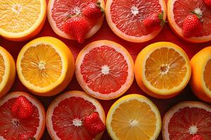 Fresh Citrus and Strawberry Pattern Background for Summer Design photo