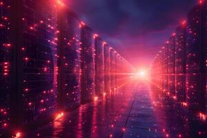 Futuristic Data Center with Glowing Servers in a Neon-Lit Environment for Technology Visualization photo