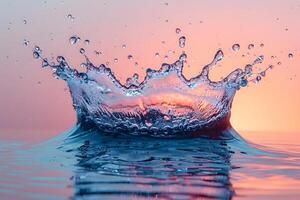 Vibrant Water Splash at Sunset for Creative Design and Nature Themes photo
