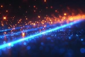 Futuristic Neon Light Trail with Sparkling Bokeh for Digital Design photo
