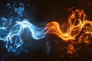 Dynamic Contrast of Blue Ice and Fiery Flame in Abstract Energy Concept Design photo