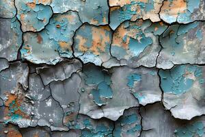 Abstract Weathered Texture Peeling Paint Layers on Rustic Wall Surface photo