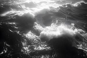 Dramatic Ocean Waves in Monochrome Light Capturing the Power and Movement of the Sea photo
