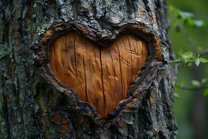 Heart-Shaped Carving on Tree Trunk in Nature - Symbol of Love and Connection photo