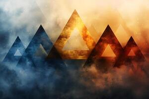 Abstract Geometric Landscape with Triangular Shapes and Vibrant Gradient photo
