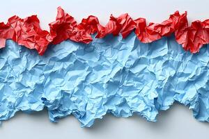 Creative Abstract Design with Crumpled Red and Blue Paper Textures photo