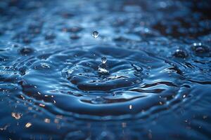 Droplet Splash in Blue Water Creating Ripples and Reflective Patterns for Nature Photography photo