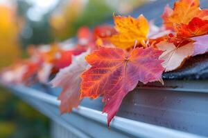 Vibrant Autumn Leaves in Gutter Nature's Colorful Transition for Seasonal Decor photo