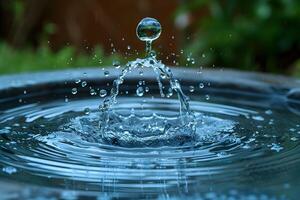 Serene Water Droplet Splash and Ripple in Nature Setting for Meditation and Calm photo