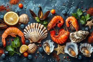 Seafood Medley Fresh Shellfish, Shrimp, and Citrus Arrangement for Culinary Designs photo