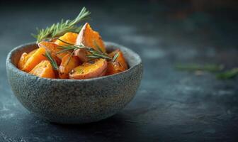 A bowl of food with a variety of vegetables including carrots and potatoes photo