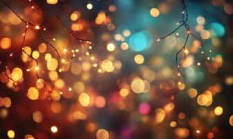 A colorful background with a bunch of lights and a few branches photo