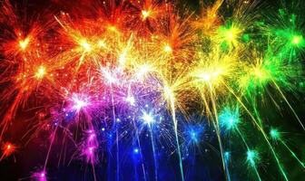 A colorful fireworks display with a rainbow of colors photo