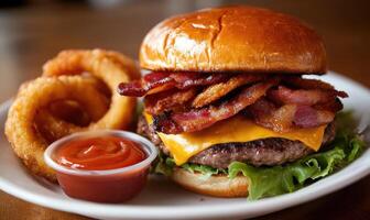 A burger with bacon photo