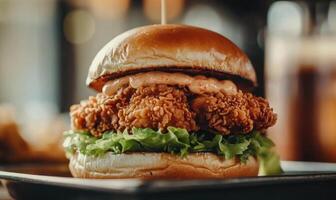 A large burger with a bun and a side of lettuce photo