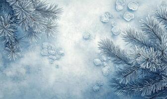 A blue sky with snow on the ground and a tree with frost on it photo