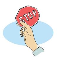 closeup hand holding stop sign instead of cigarette illustration hand drawn isolated on white background vector