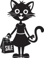 a image about balck friday concept like a modern Happy cat wearing modern dress carrying lots of shopping bag with text sale on bag vector