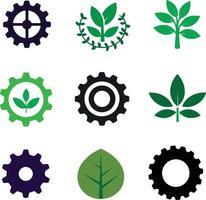 Flat icon set gear with leaf, for graphics design elements vector