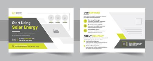 Solar panel postcard template and green energy professional design layout vector