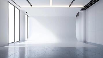 Empty white room with large windows and a white wall photo